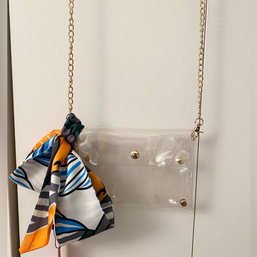 NEW! Clear Transparent Cross-Body Clutch w Gold Chain - Picture 3 of 12
